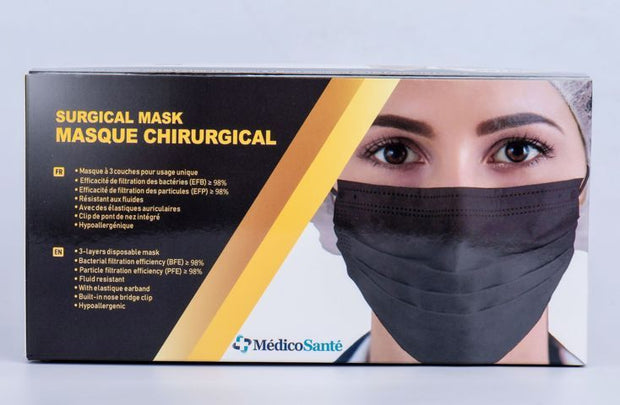 Masque Chirurgical ASTM Niveau 2 noir par MédicoSanté