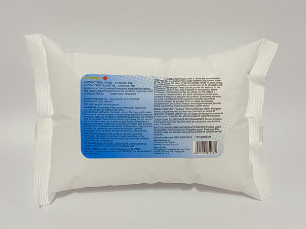 Anti-bacterial wipes with 75% alcohol (20 wipes)